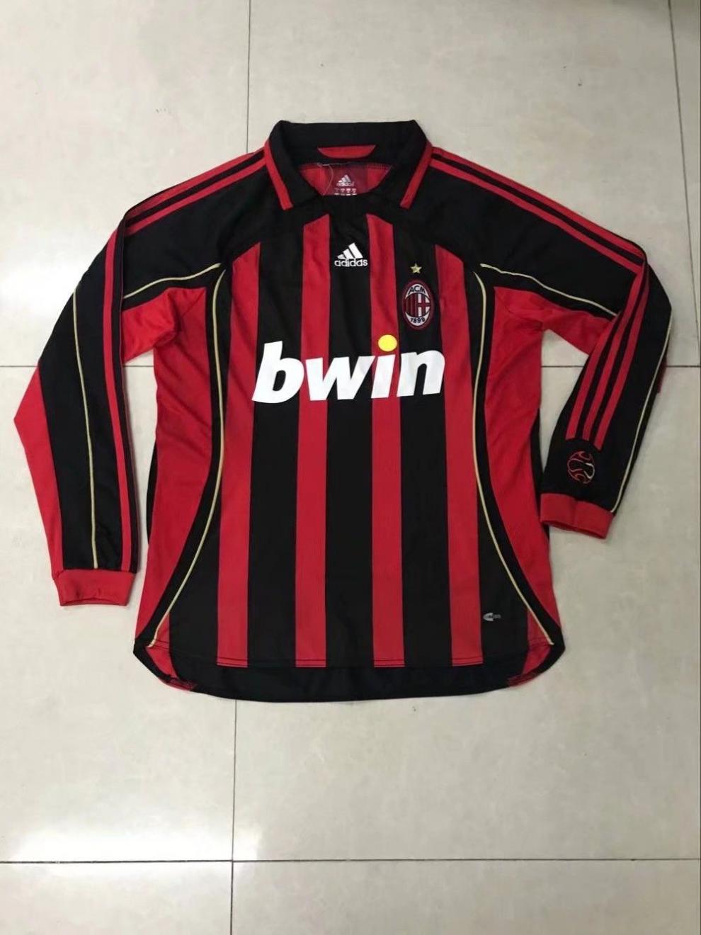 ac米兰复古0607赛季经典款球衣米兰卡卡战神足球服ac米兰球衣客场长袖