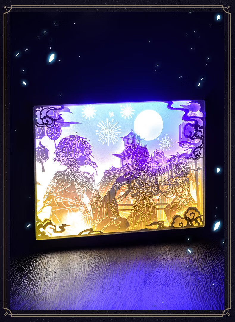 原神同人周边纸雕灯钟离魈甘雨小夜灯投影灯二次元礼物 光影纸雕灯