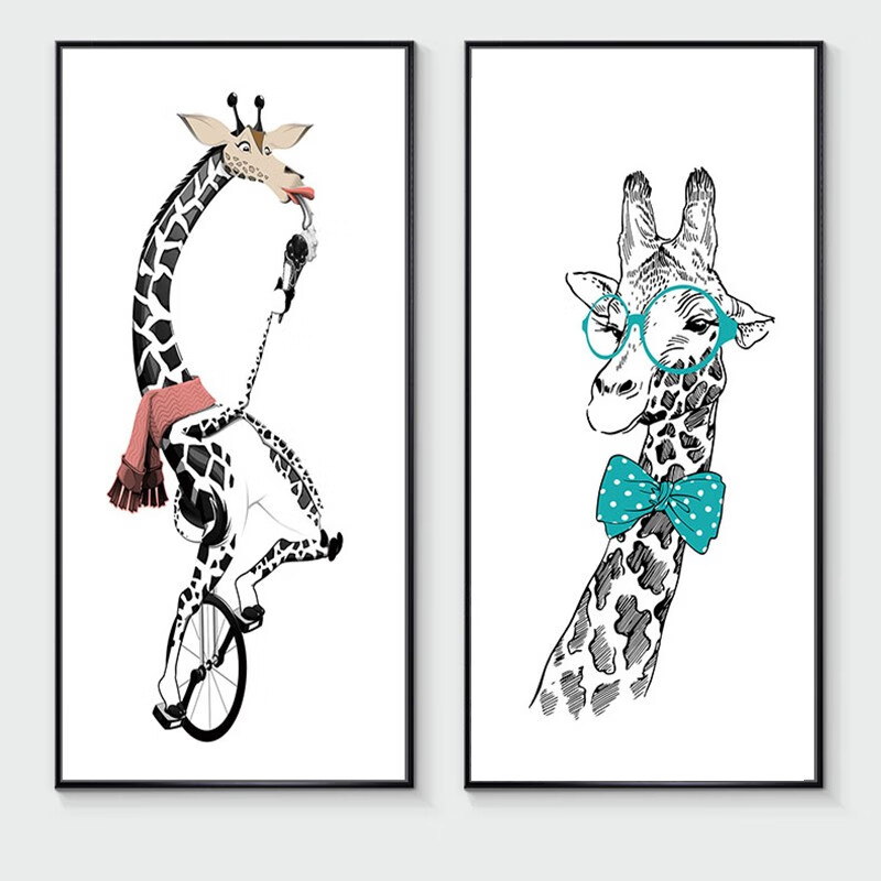 述说北欧风格客厅装饰画现代简约卧室餐厅挂画沙发墙画卡通长颈鹿玄关