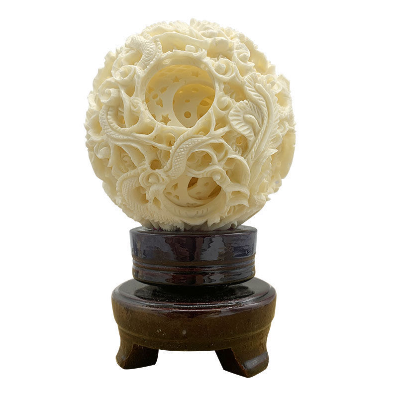 梵熙娅(fan xi ya)鬼工球仿猛犸象牙对角摆件牙雕节日文玩店风水家居