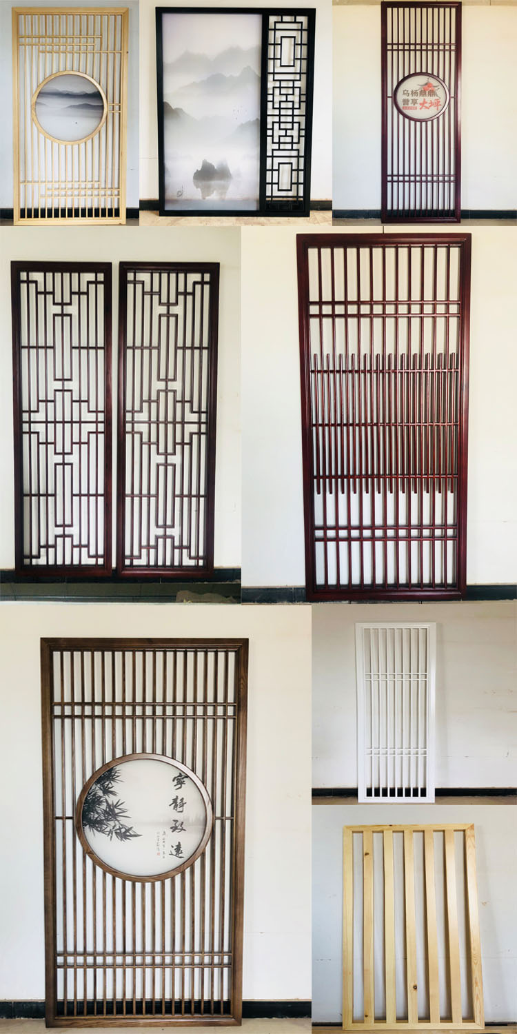 新中式实木花格格栅入户屏风隔断客厅背景墙现代简约日式玄关定制