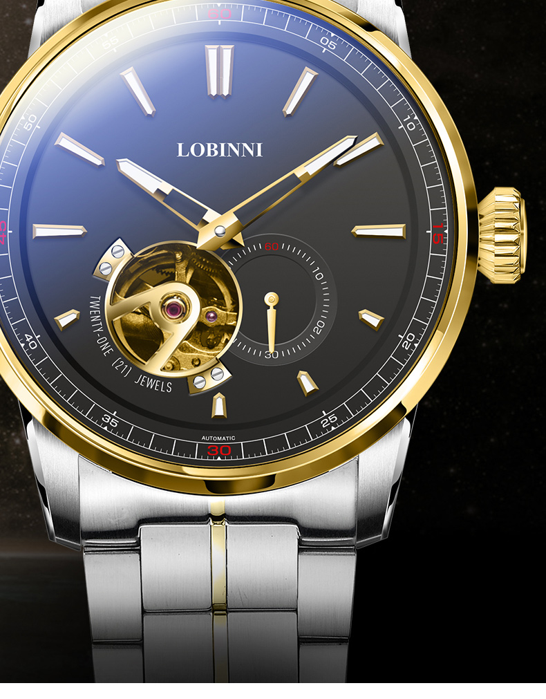 京选腕表罗宾尼lobinni品牌手表男士镂空机械表男商务休闲全自动防水