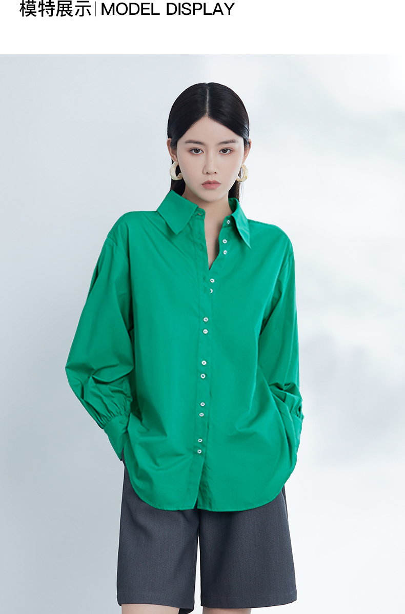 the sea life欧海一生经典小翻领衬衫女2022夏清爽简约上衣q2725 松石