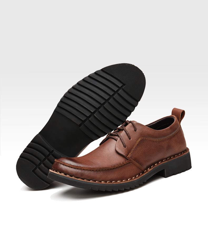 60公牛世家 春季纯牛皮单层皮鞋男手工上线休闲鞋棕色真皮英伦风大