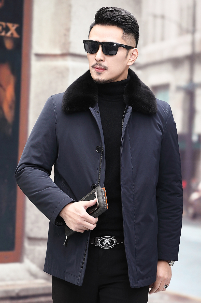 大衣尼克服男皮毛一体水貂内胆中长款派克服男士冬季休闲翻领尼克服