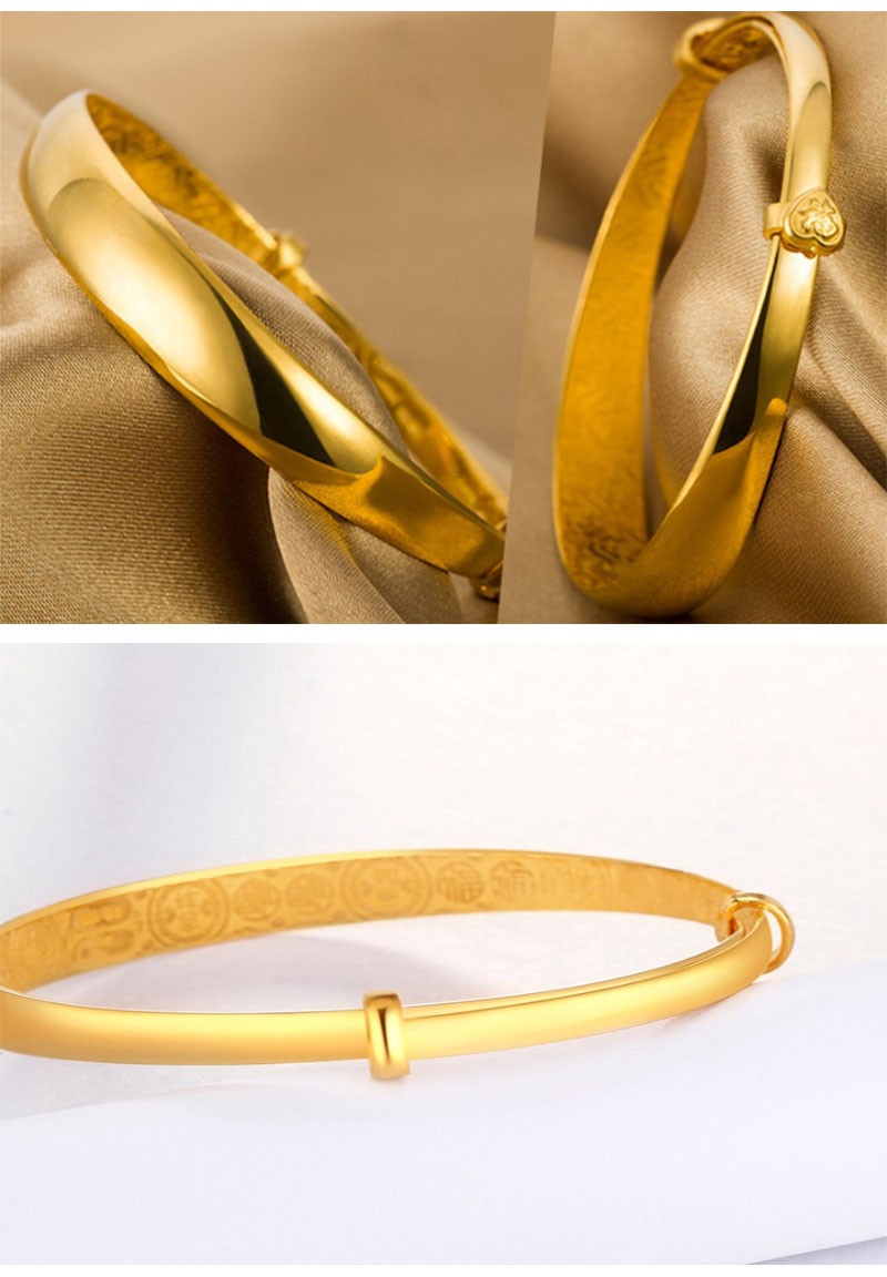 玛莉曼曼珠宝999足金 简约光面黄金手镯实心 活口推拉宽面金镯子按克