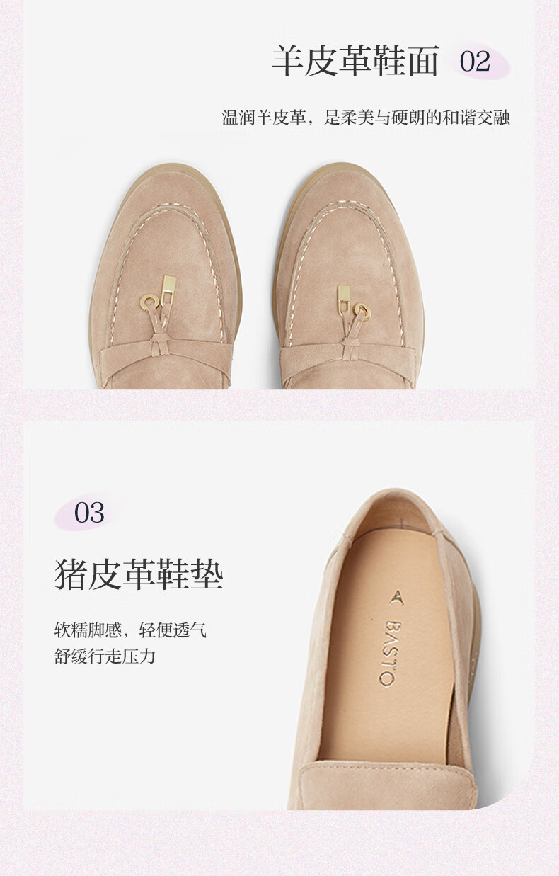 BASTO 26 Mall Commuter Lambskin Loafers, Slip-On Chunky Heel Women's Deep-Mouthed Flats A4821AA5 7