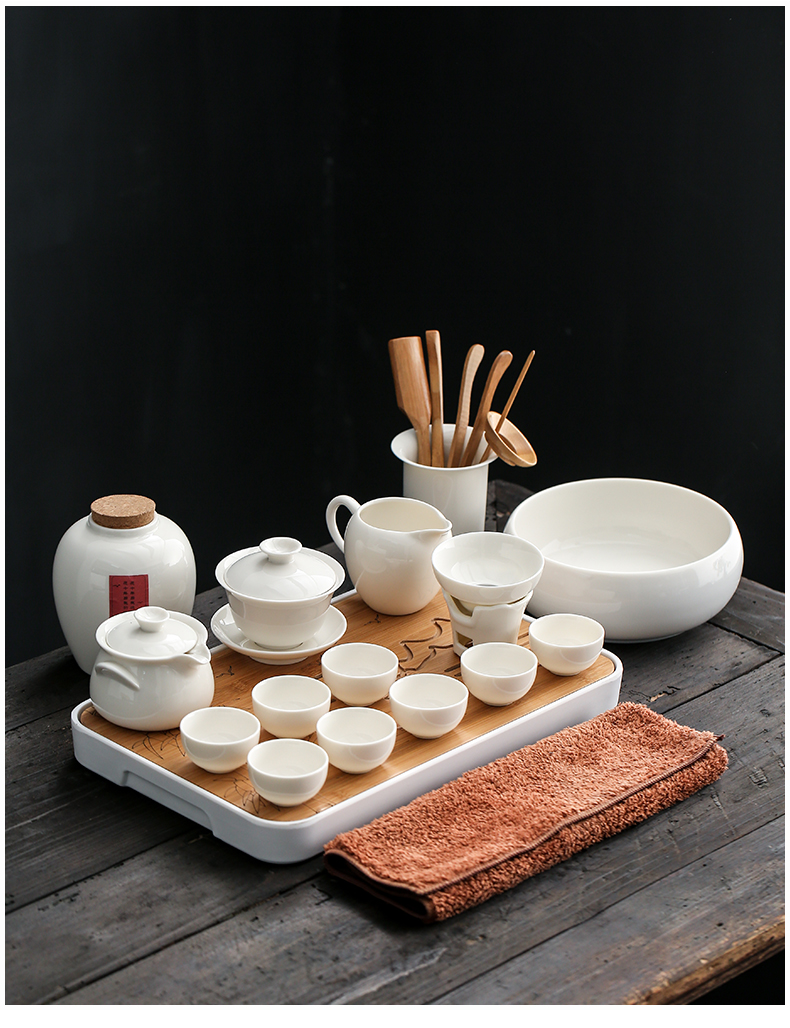 德化猪油白功夫茶具套装整套白瓷泡茶喝茶盖碗茶壶茶杯家用陶瓷 20-13