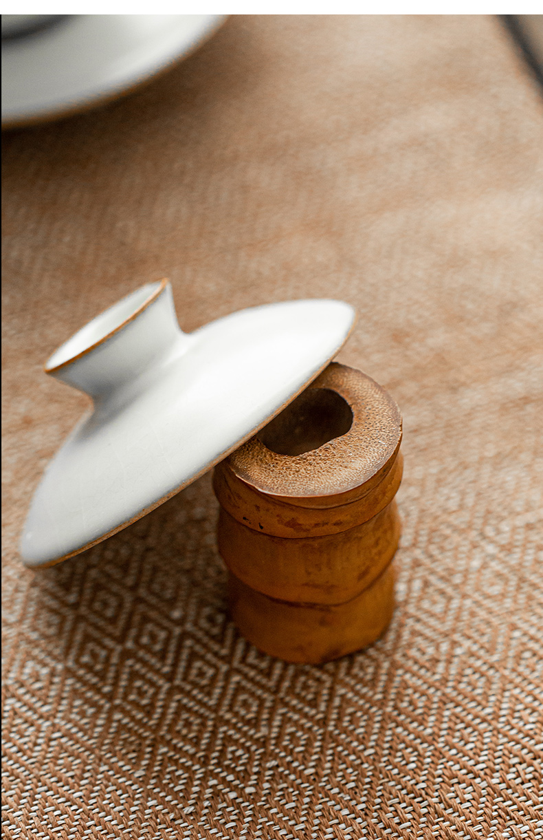 老竹根壶盖托手工竹节盖置 竹杯托紫砂壶盖架 铁壶