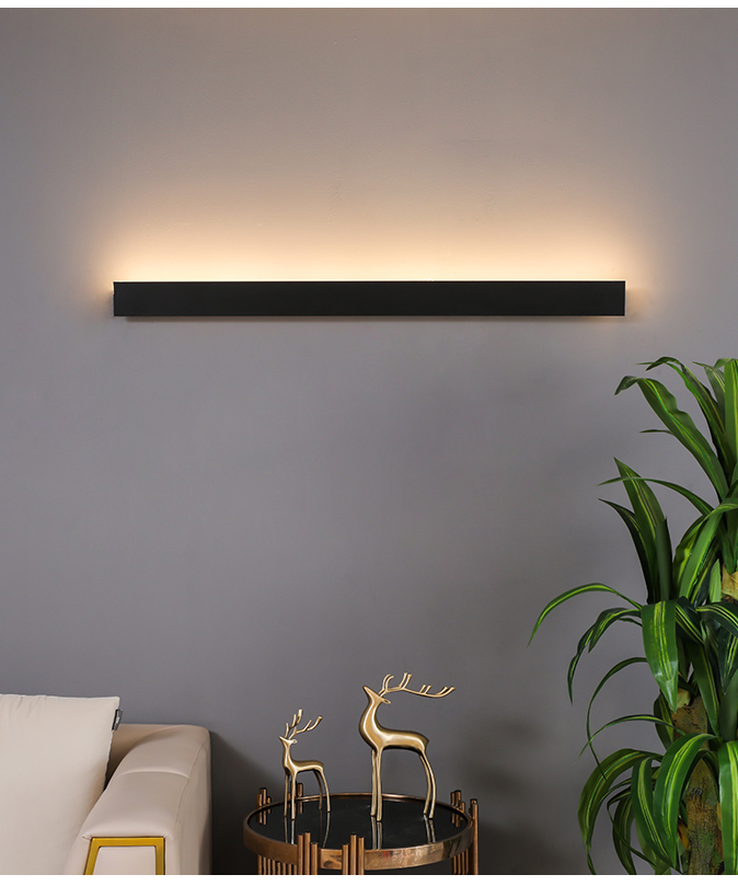 氛围壁灯线条卧室led长条形直线极简楼梯阶梯客厅背景墙壁灯黑框30cm