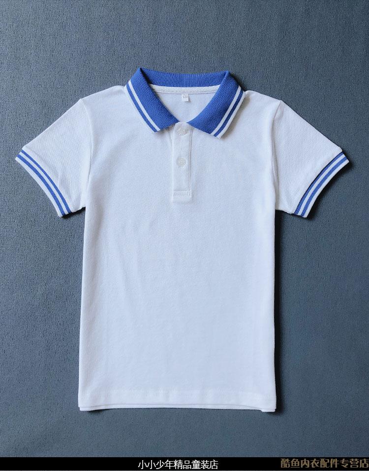 白色半袖校服短袖polo衫棉男童女童半袖白色t恤中大童小学生校服上衣