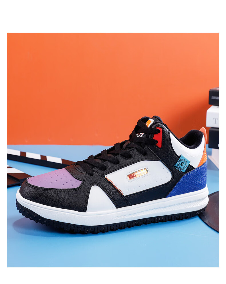 冬季新款皮面防水舒适缓震运动鞋潮流百搭防寒保暖棉鞋男 黑色/乔丹白