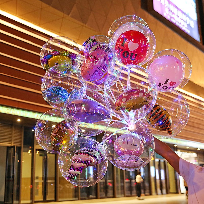 莎庭18寸免拉伸波波球玫瑰花束生日婚庆网红圆形透明20寸宽口波波气球