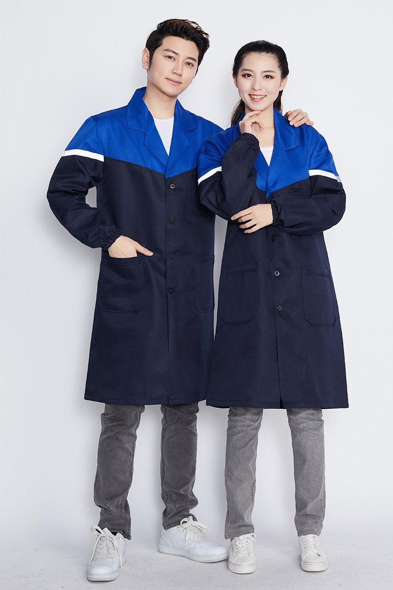 蓝大褂春秋长袖工作服大褂物流仓储搬运工防尘外套食品厂长款工装 拼