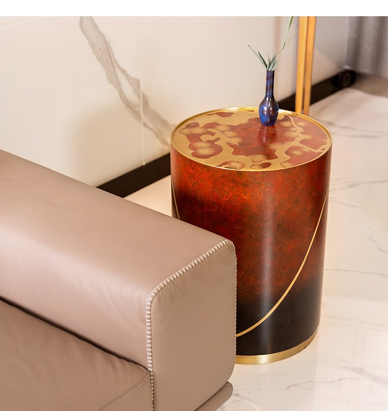 朱炳仁铜铜铸简约家具茶几置物架客厅沙发小圆桌边几雾绕青山定制款15