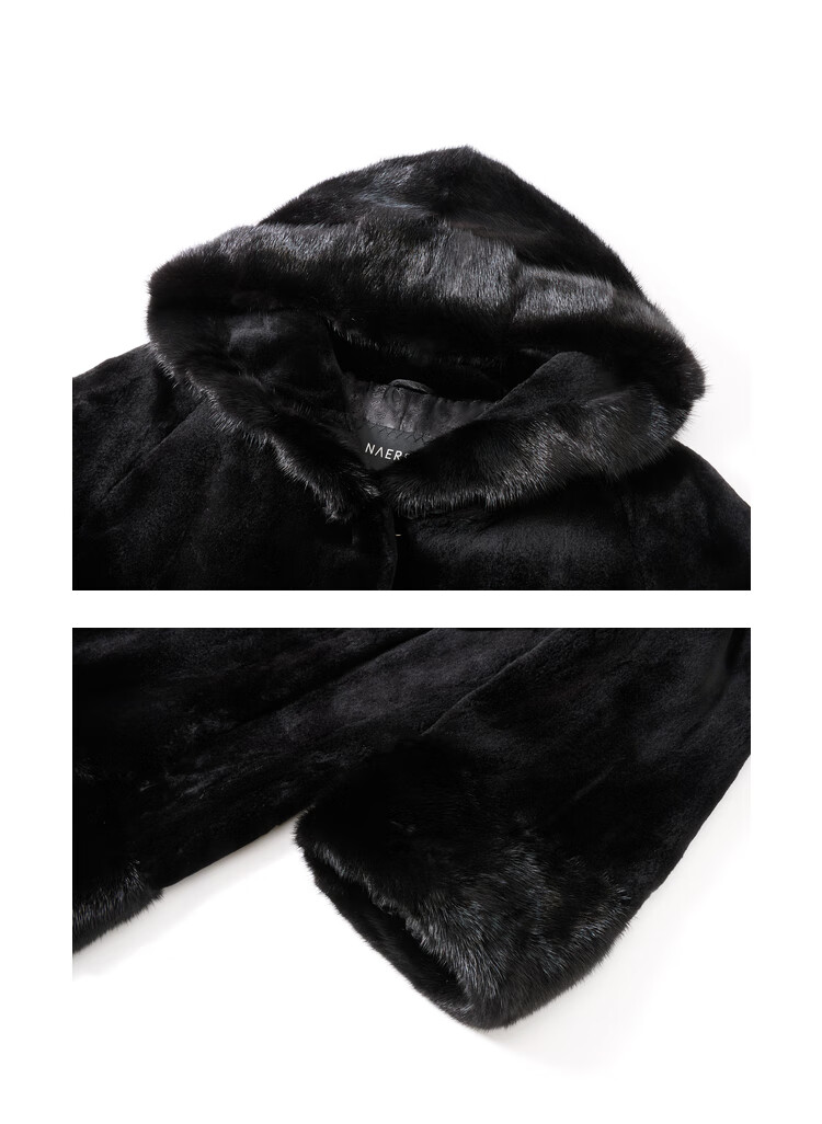 naersi/娜尔思水貂毛皮手工缝制轻奢皮草女2022冬新款裘皮外套 黑色 m