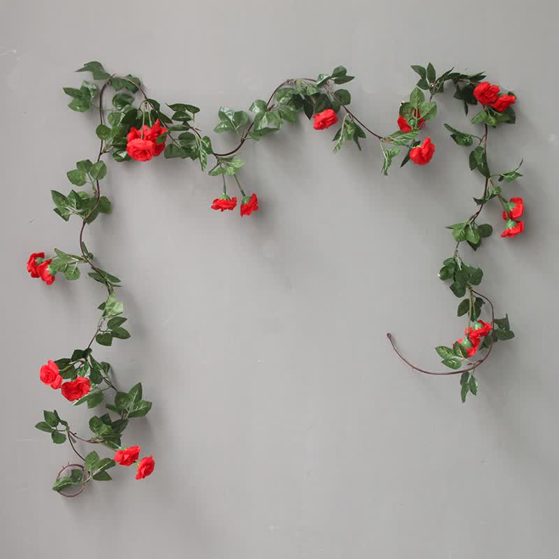 wo  高仿真花玫瑰 花藤藤条 假花绢花空调水管装饰花 婚礼家居客厅吊