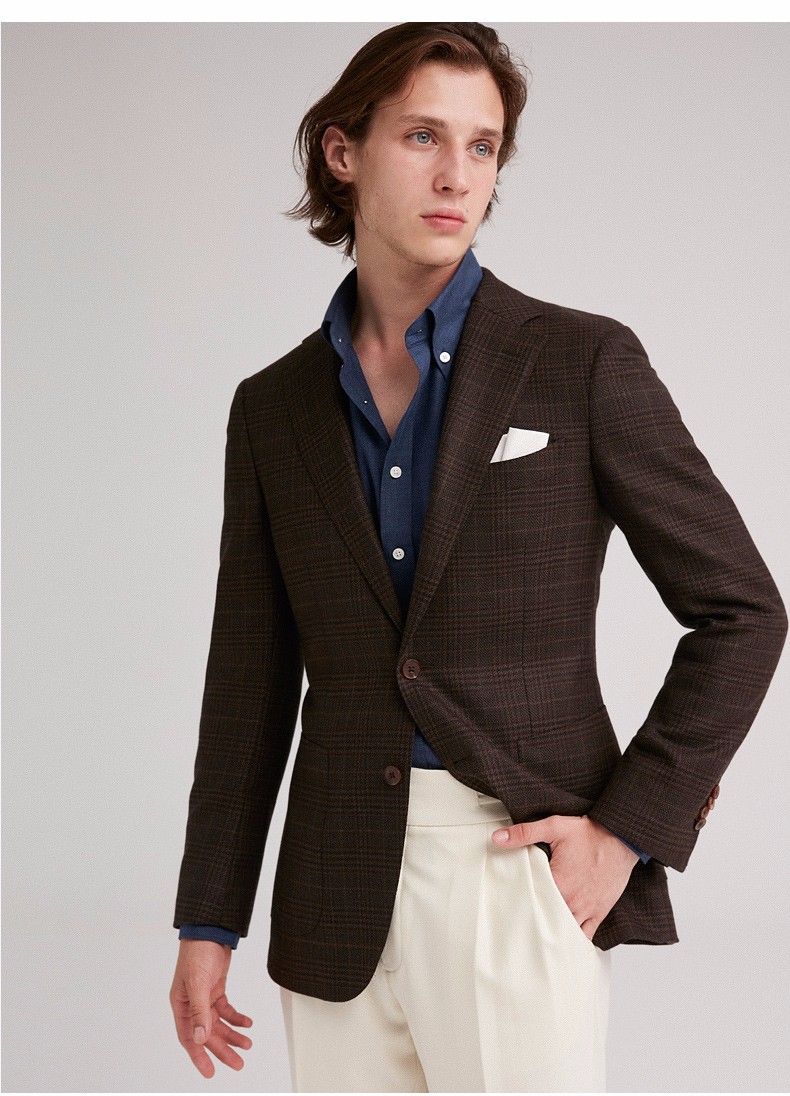 fullmontycerruti1881亲王格单西修身休闲西服春秋男商务正装上衣外套
