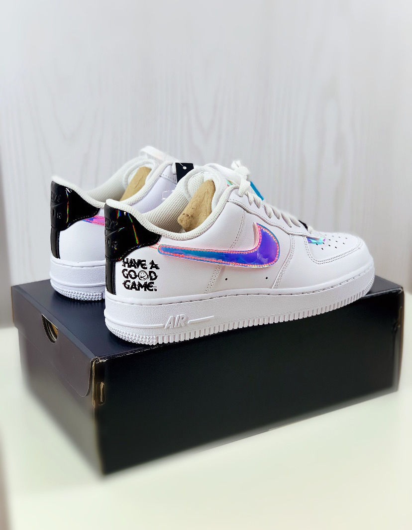 高品质 1空军一号 af1纯白炫彩镭射电玩像素男女板鞋 炫彩镭射黑色 偏