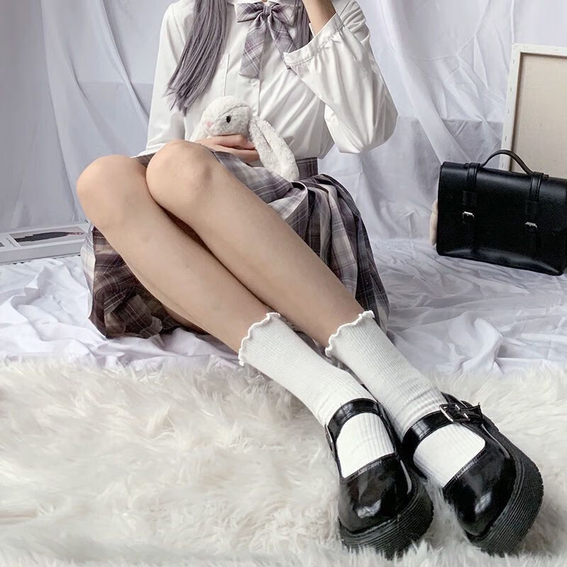 置衣堂长袜子女夏天中筒袜女花边外穿堆堆袜黑色日系蕾丝边jk长筒女袜