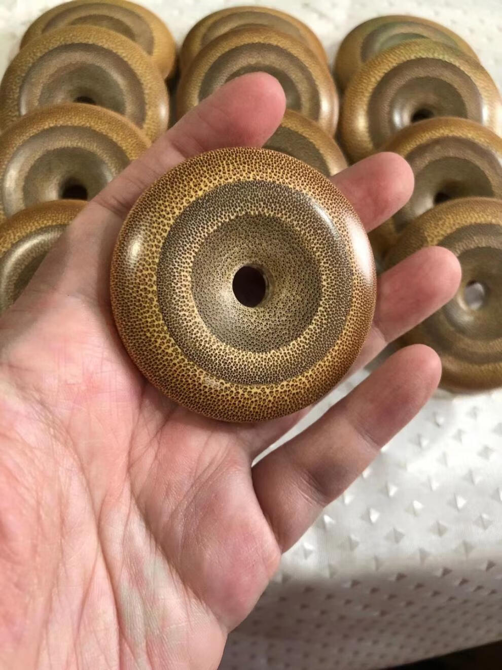 【绵德】时尚龙血金丝竹玉竹面包圈文玩墩子饼子环鸟笼实心竹子把玩件