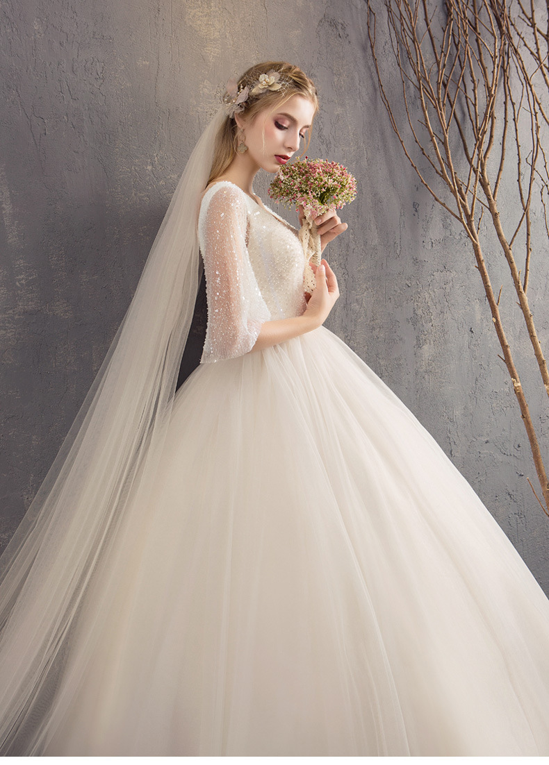 新款优雅显瘦新娘白纱齐地公主抹胸修身礼服租赁 11号蕾丝中袖婚纱 m