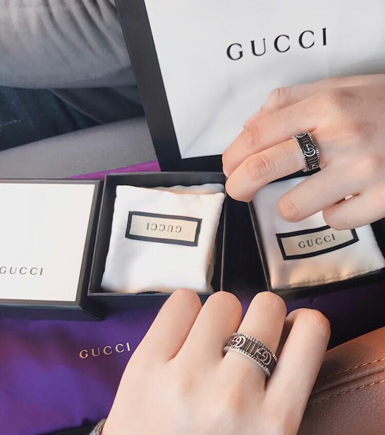 古驰(gucci) 做旧双g银复古戒指 ins潮流送男友送女友休闲百搭朋克风