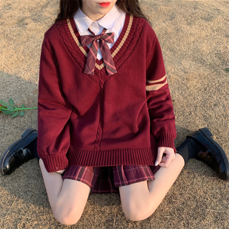 jk制服学生装冬天日系新年圣诞节红毛衣冬季甜美可爱jk制服裙套装裙子