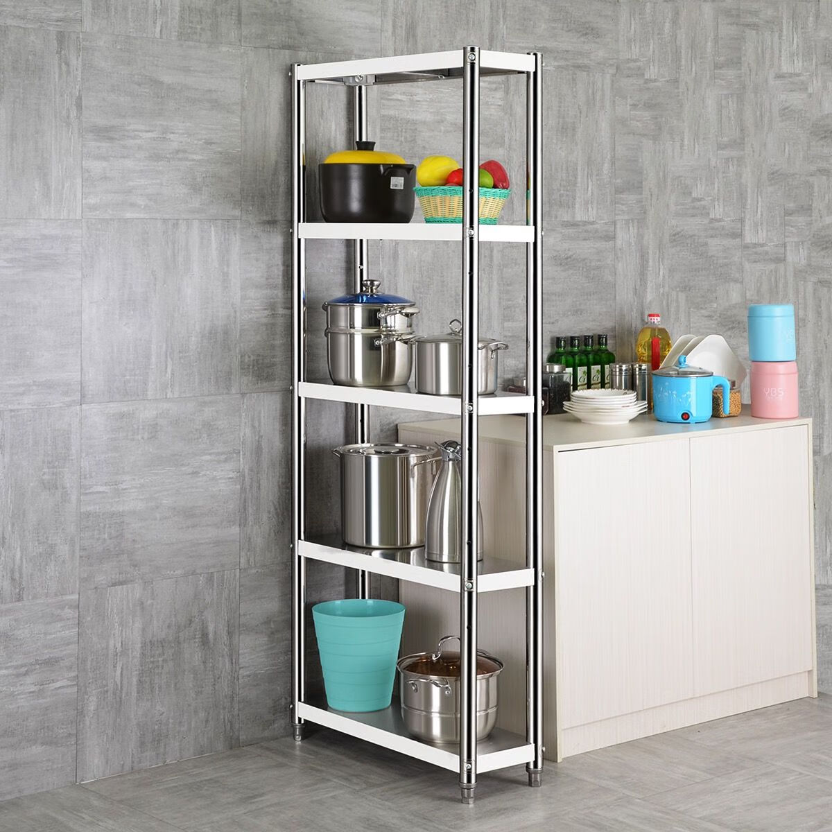 不锈钢厨房置物架夹缝收纳架落地多层货架锅碗调料架缝隙储物架子三层