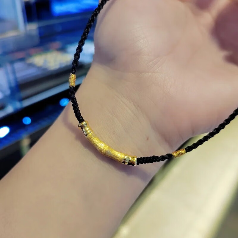 老凤凰同款黄金竹节管项链女999足金手工编织黑绳颈链锁骨链男生日送
