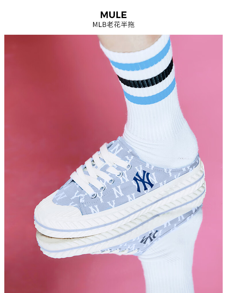 mlb官方 22春季新款帆布鞋老花系列休闲居家半拖鞋女式运动鞋3amum212