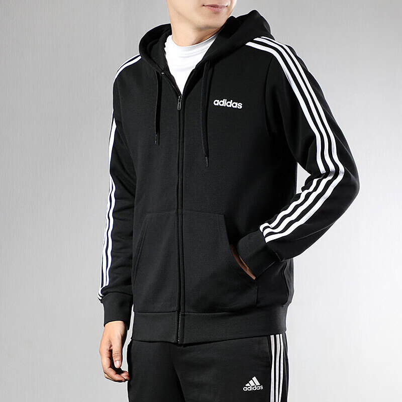 adidas阿迪达斯男装2020春季新款运动服时尚三条纹防风休闲连帽夹克