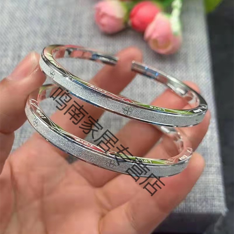 老凤祥款式 七彩拉丝纯银手镯女年轻款s足银时尚开口银饰情侣精致生日