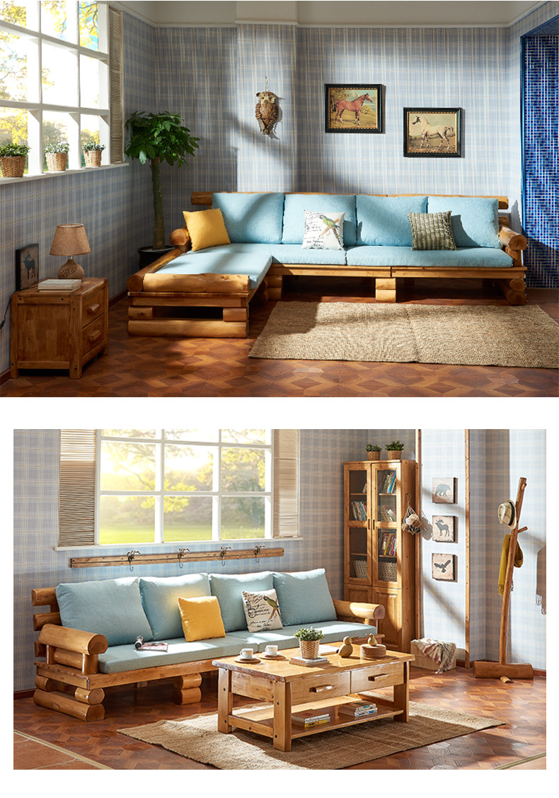 2米 柏木原木沙发u型多组合现代田园客厅 沙发 坐垫 组合