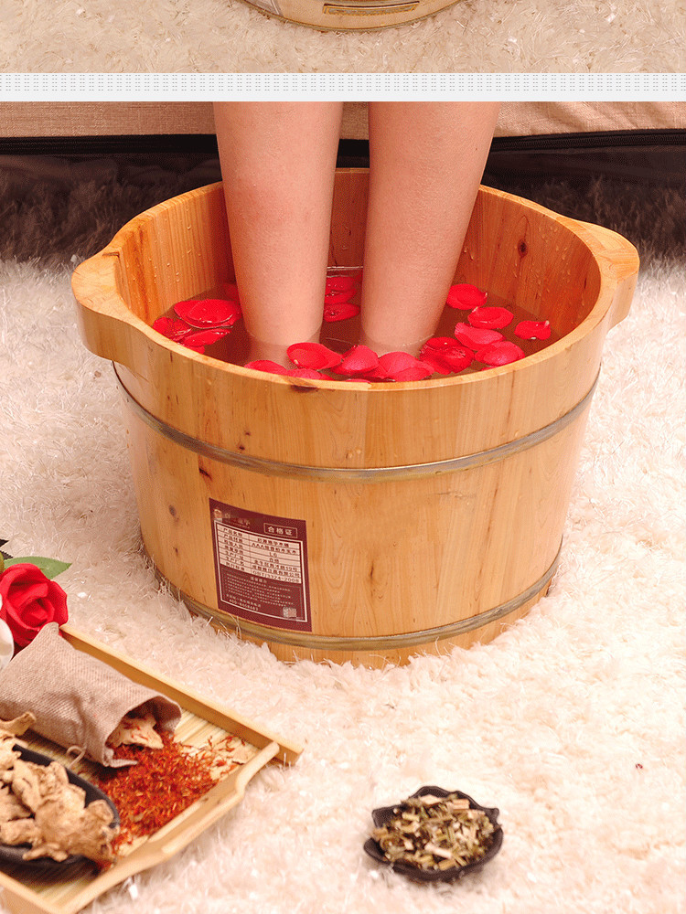 香柏木足浴桶带盖泡脚桶木桶家用洗脚盆女按摩保温小木盆木质实木 26