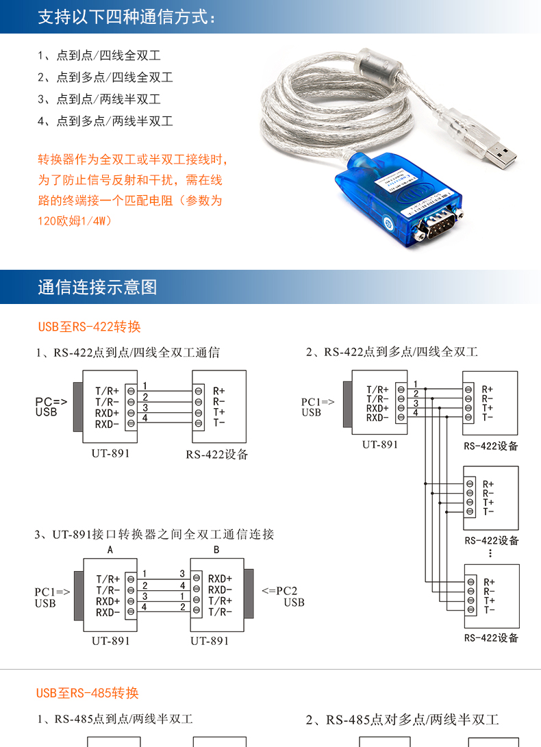 宇泰usb轉485422串口轉換線工業級rs485轉usb模塊轉換器ut891usb轉485