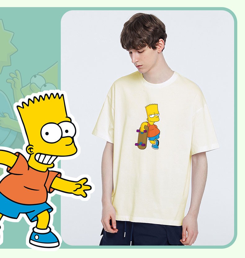 thesimpsons辛普森一家潮牌新品男士短袖t恤圆领印花潮流半袖脏粉m