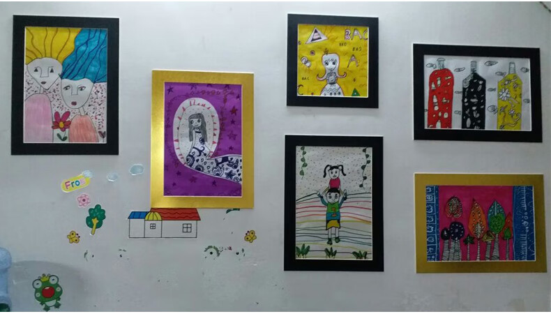 画框儿童画装裱框挂墙展单层装裱彩卡纸a4纸相框单框黑色裱8开画纸单