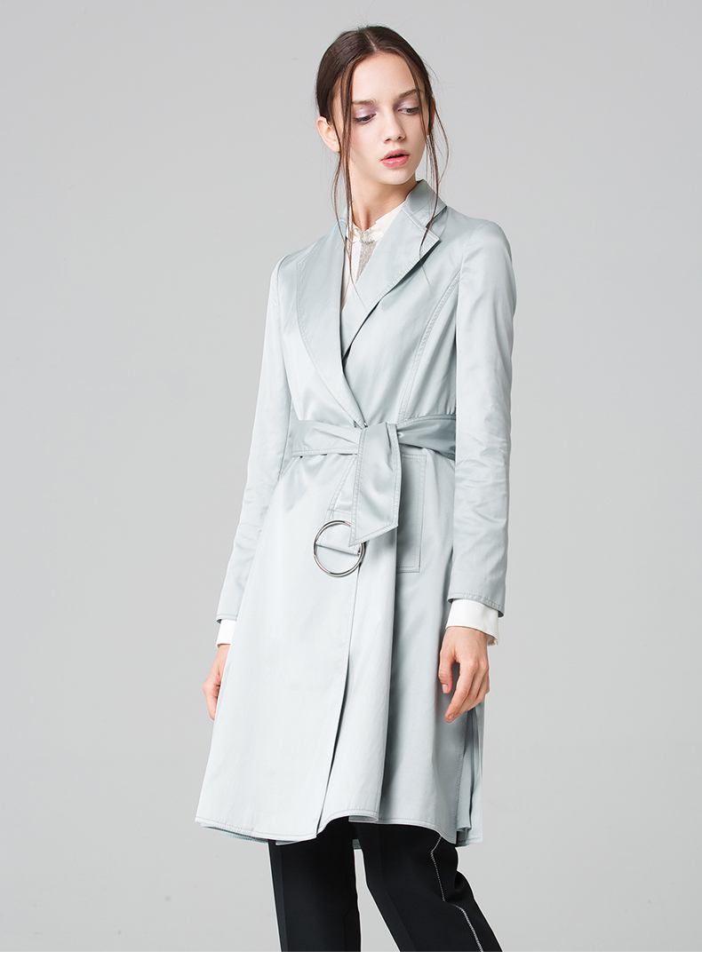 商场同款ellassay歌力思秋装新款系带中长款风衣外套女灰色xs