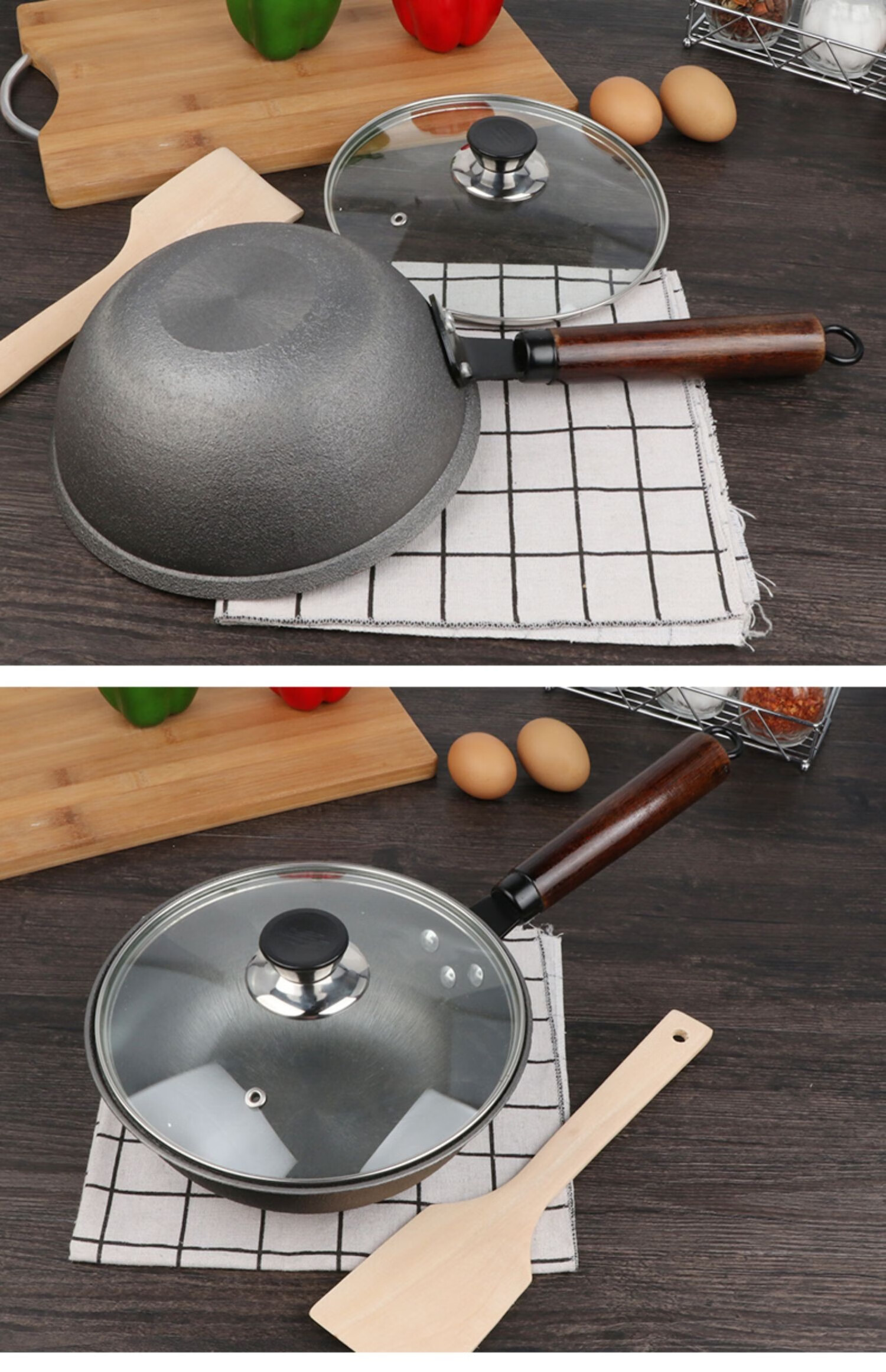苏泊尔品质铸铁小炒锅榉木手柄炒锅真铸铁锅宝宝小号炒菜锅单人小锅