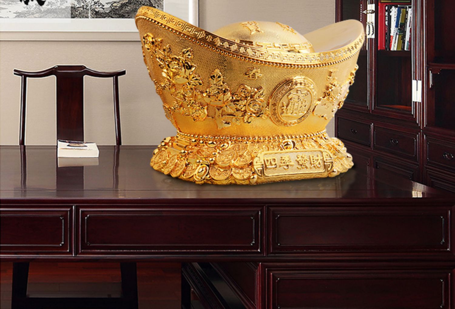 润临鹤 金元宝招财摆件聚宝盆存钱罐大号创意家居客厅装饰品现代酒柜