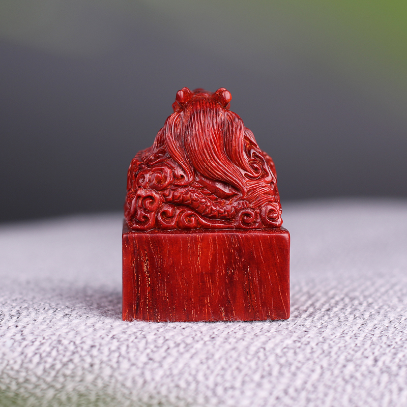 玉随乐印度小叶紫檀手工木雕龙印章手把件十二生肖龙把件定制私章