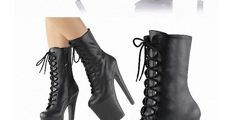 20公分 恨天高高跟鞋20cm超细跟防水台短靴钢管舞厚底黑色女靴大码 15