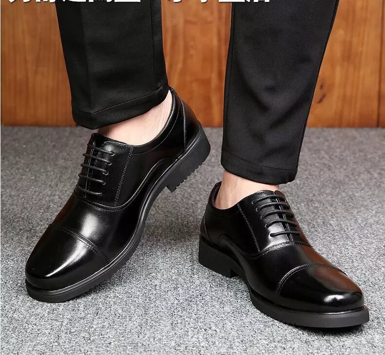 执勤皮鞋警装鞋三接头皮鞋男士真牛皮公安商务正装夏季透气加绒三节头