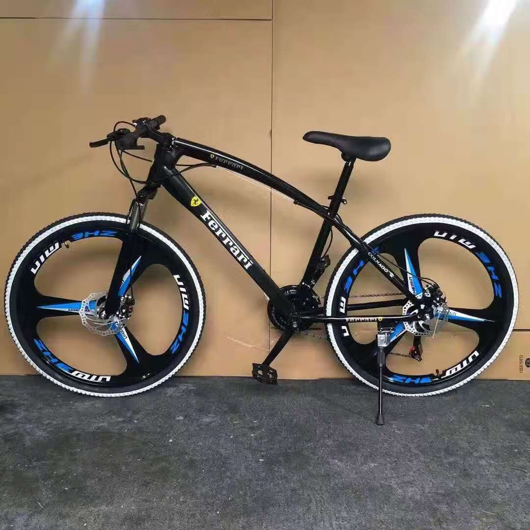 法拉利自行车 新款法拉利山地自行车26寸一体轮折叠变速学生车双减震