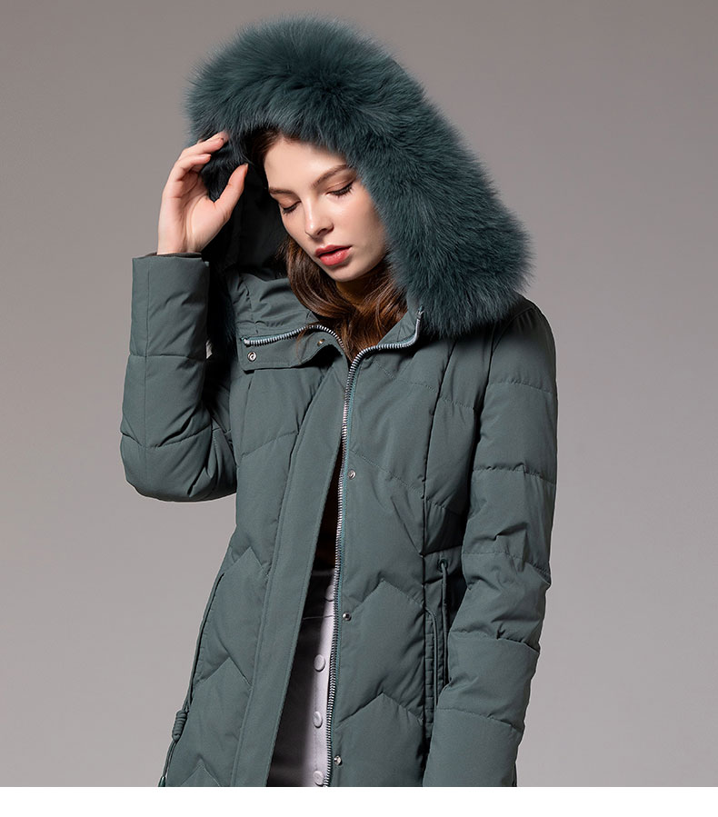 大羽羽绒服女中长款2019新款冬装加厚修身收腰可拆卸狐狸毛领鸭绒服