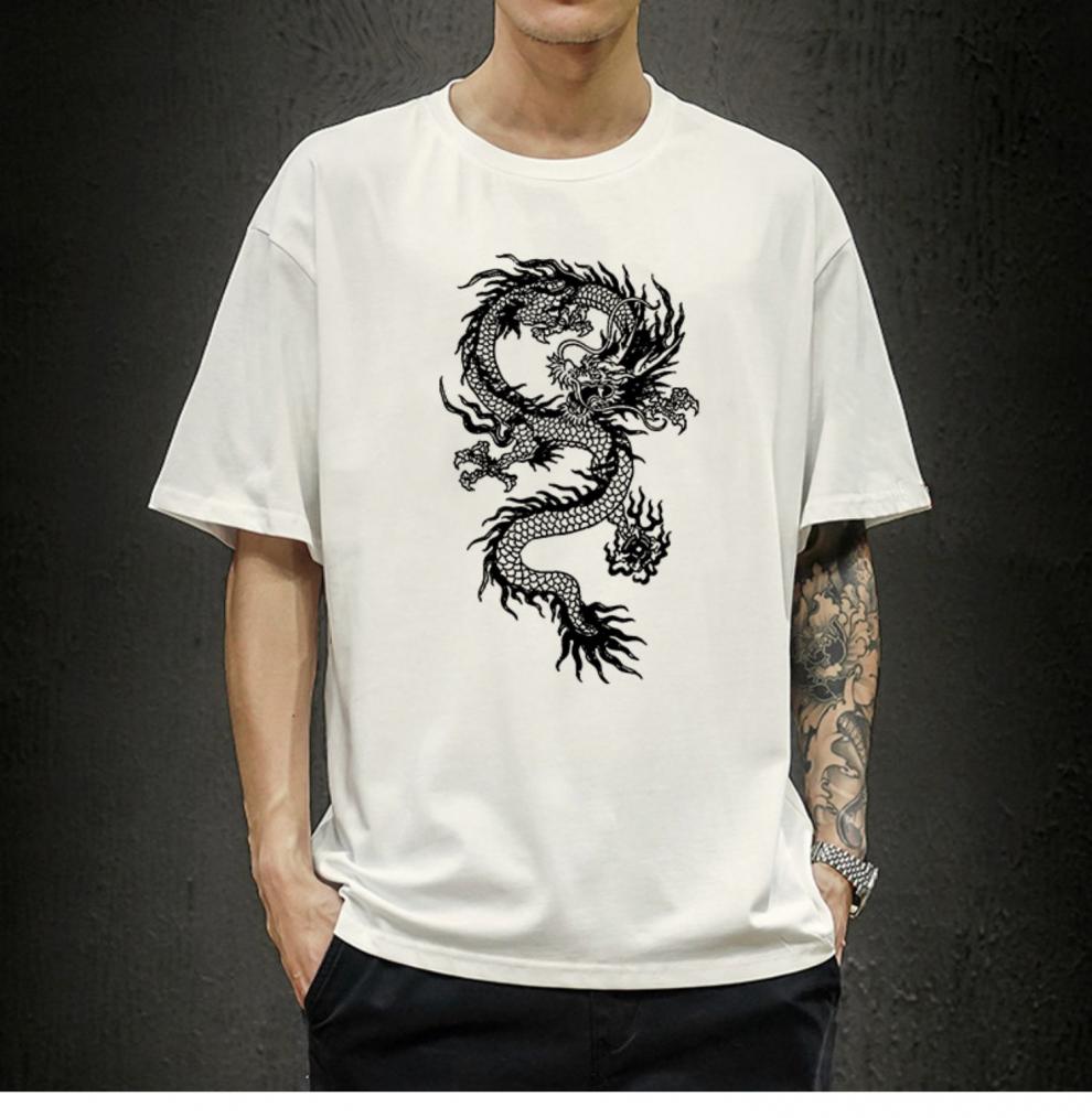 带龙图案的衣服中国风国龙纹t恤虎水墨画五爪金龙皇帝图腾龙印花 m128