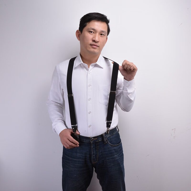 男士鸵鸟皮满豆中阶吊裤带复古西裤背带可调节防滑吊带男士弹力背带