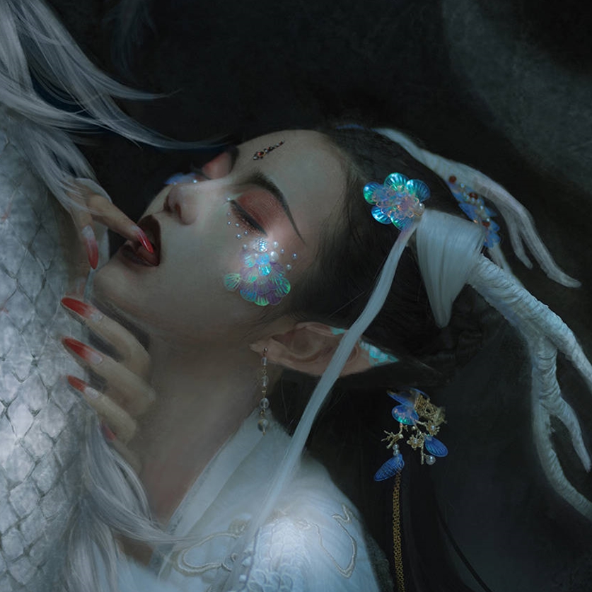 幻彩贝壳人鱼龙女鲛人妆亮鳞片脸贴珠古装汉服额配饰仙18mm一包50片