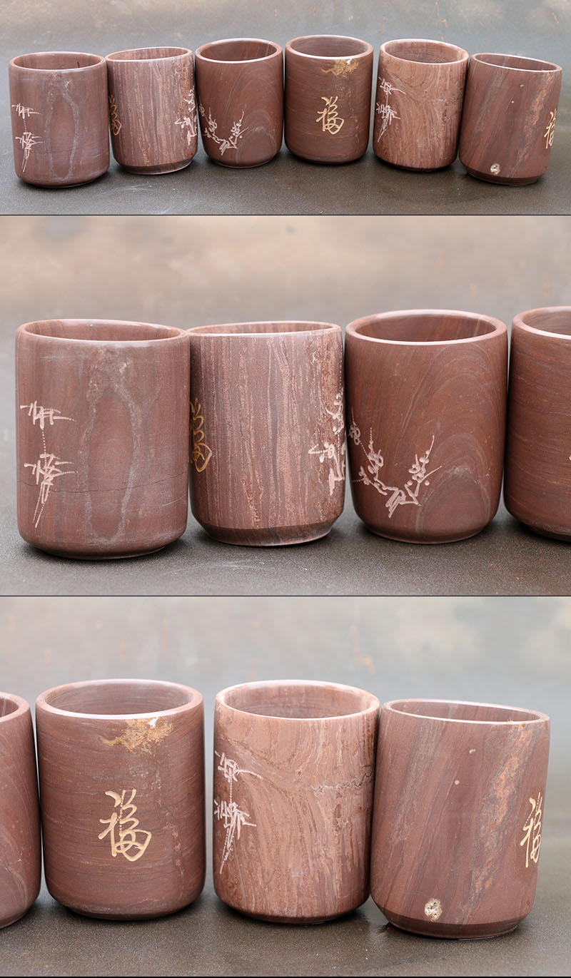 木鱼石水杯 侘寂杯御工坊天然木鱼石茶杯原石水杯石头杯子泡茶具麦饭